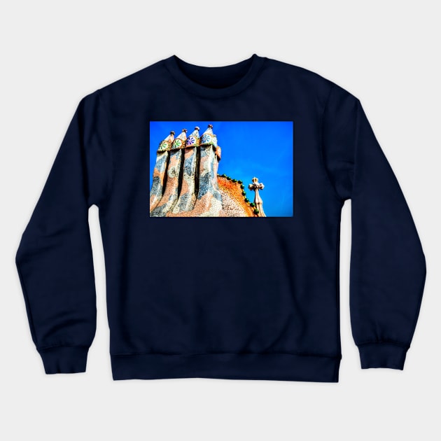 Casa Batllo, Gaudi's Chimneys, Barcelona Crewneck Sweatshirt by tommysphotos